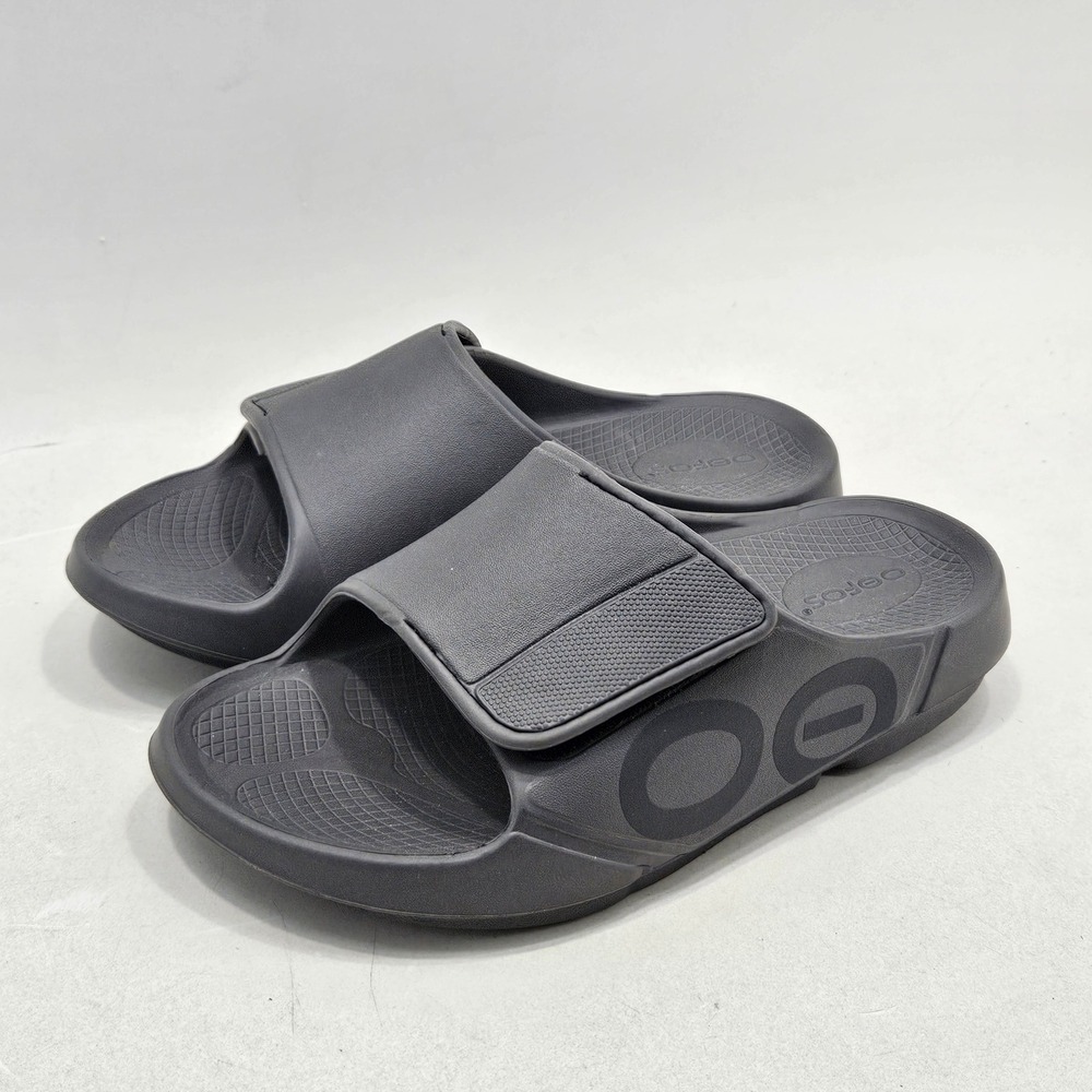 OOFOS OOaaa Sport Slide Sandals Unisex M7 W9 Gray Hook&Loop Recovery Comfort